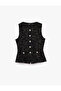 Slim Fit Crew Neck Sleeveless Buttoned Tweed Vest - 5