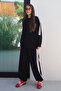 Women's Oversize Double Tracksuit Set with Stripes on the Sleeves and Sides 9155 - Black - 3