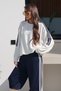 Women's Oversize Two-Piece Tracksuit with Stripes on the Sleeves and Sides 9155 - Ecru/Navy Blue - 3