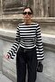 Women's Black Striped Spanish Sleeve Gathered Fitted Blouse