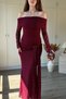 Boat Neck Lace Front Maxi Burgundy Dress with Belt Detail - 4