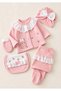 100% Cotton 5-Piece Newborn Baby Girl Hospital Discharge Bodysuit Set – Scalloped Floral Embroidered Pink 0-3 Months - 6