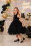 Girl's Sequined Top, Tulle Back Detail, Layered Tulle Skirt, Belted and Crown Accessory, Lined Black Evening Dress, Ages 6-10, Birthday, Special Occasion. - 2