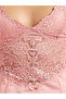 Pink Solid Floral Lace Details Midi Slip with Two Front High Slits - 3