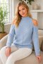 Women's Turtleneck Long Sleeve Off Shoulder Hair Braided Soft Casual Baby Blue Knitwear Sweater - 2