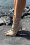 Kessy Beige Patent Leather Women's Heeled Boots with Rope Ribbon Detail - 2