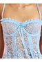 Blue Floral Lace Details Balconette Neck Babydoll with Lace Brief - 2