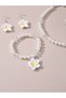 Girls White Flower Charm Pearl Necklace, Bracelet, Ring and Earrings Set - 3