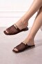 Lumis Brown Mesh Stylish Women's Daily Slippers with Gold Accessories - 2