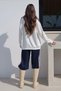 Women's Oversize Two-Piece Tracksuit with Stripes on the Sleeves and Sides 9155 - Ecru/Navy Blue - 7