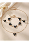 Girls Black Butterfly Charm Necklace, Bracelet and Earrings Set - 2