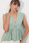 Women's Buttoned Zero Sleeve Blouse 1454 - Mint - 3