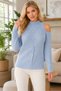 Women's Turtleneck Long Sleeve Off Shoulder Hair Braided Soft Casual Baby Blue Knitwear Sweater - 6