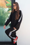 Women's Oversize Double Tracksuit Set with Stripes on the Sleeves and Sides 9155 - Black - 2
