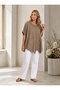 Button Detailed Pocketed Cotton Oversize Women's Linen Blouse 44-50