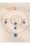 Girls Blue Flower Charm Pearl Necklace, Bracelet, Ring and Earrings Set - 8