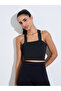 Black Solid Crossover Tie Longline Sports Bra - 3