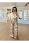 Yellow-Burgundy Floral Patterned Denim Trousers - 2Y251033 - 2