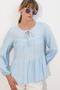 Women's Long Sleeve Textured Blouse 1588 - Blue - 3