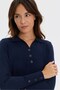 Women's Polo Collar Knitwear Blouse with Buttons on Front and Sleeves, Dark Blue - 4