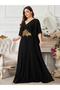 Plus V-neck dress with beaded embroidery at the waist - 6