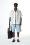 Oversize Short Sleeve Linen Shirt with Floral Embroidery on the Front