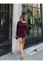 Women's Burgundy Boat Neck Knitwear Dress