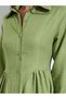 Green Solid Pleated Details Long Sleeves Shirt Maxi Dress - 4
