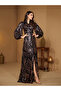 Sequin A-Line Maxi Dress with Long Sleeves - Formal Evening Gown - 4