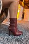 Korn Burgundy Leather Belt Detailed Women's Heeled Boots - 2