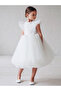 White A-Line Flower Dress with Tulle Skirt - 2