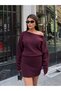 Women's Burgundy Boat Neck Knitwear Dress - 4