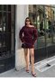 Women's Burgundy Boat Neck Knitwear Dress - 2