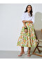 Multi Floral Print Midi Skirt