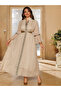 Elegant Khaki Ankle-Length Jalabiya with Gold Embroidery