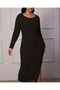 Black Plus Size Long Sleeve Ribbed Nightdress - 5