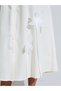 Cream Gathered and Flower Details Long Sleeves Shirt Midi Dress - 5
