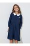 Girls Navy Blue Button Details Peter Pan Collar A-Line Midi Dress - 2