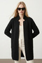 Klav Soft Textured Stand/Slice Collar Long Sleeve Pocketed Knitwear Women's Cardigan & Jacket & Hijab Cardigan - Black - 6