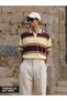 Men Striped Cotton Knit Polo T-Shirt