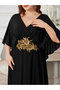 Plus V-neck dress with beaded embroidery at the waist - 5