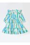 Girls Geometric Print Cotton Tiered Dress with Puff Sleeves - 2