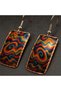 Yellow Black Motif Copper Earrings, Hand-Embroidered Adjustable Model - 4
