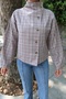 Women's Plaid Pattern Buttoned Stand Collar Jacket - 5