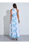 Blue All Over print Halter Neck A-Line Maxi Dress - 4
