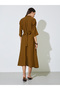 Bronze Textured A-Line Midi Dress with Long Sleeves - 5