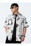 Men White Animal Print Spread Collar Oversized Shirt - 4