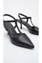 Open Back, Mid-Post Black Leather Women's Heeled Evening Dress Shoes - 3
