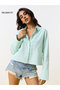 Mint Green Striped Long Sleeve Relaxed Fit Shirt