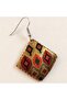 Cream Black Checkered Copper Earrings, Hand-Embroidered Adjustable Model - 4